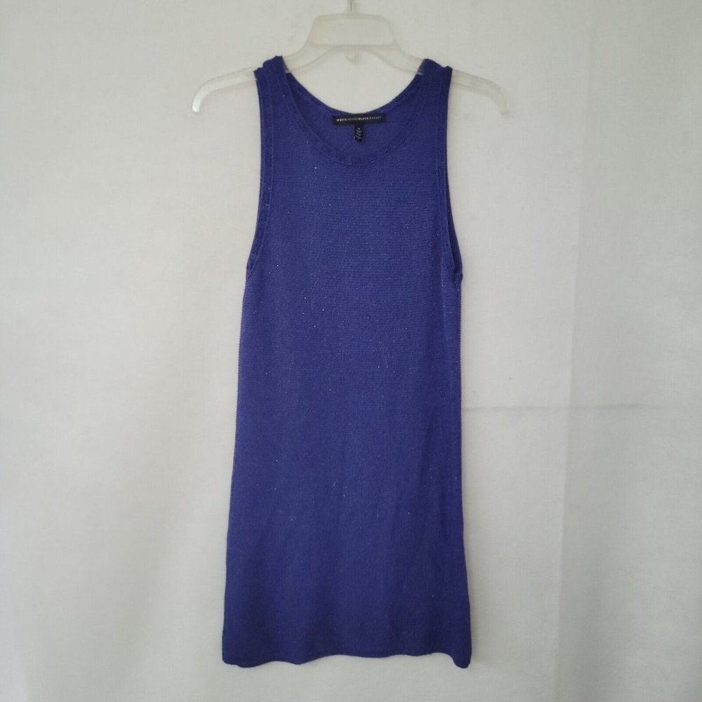 White House Black Market Dress Women M Sleeveless Tank Sweater Knit Blue Sparkle